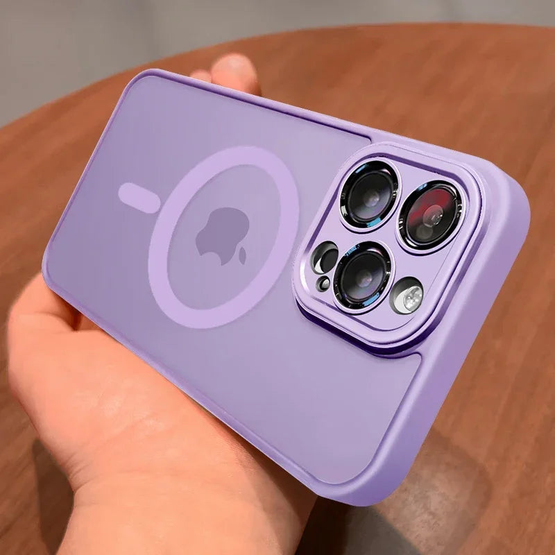 MagSafe Matte Magnetic iPhone Case with Lens Protector for iPhone 11-17 Pro Max