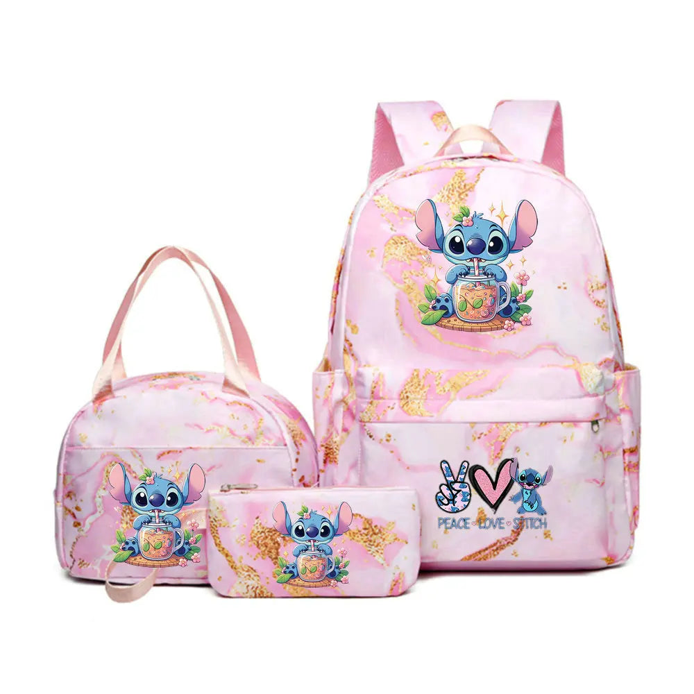 3Pcs set Lilo Stitch School Bag Backpack for Girl Rucksack Kids Birthday Gift