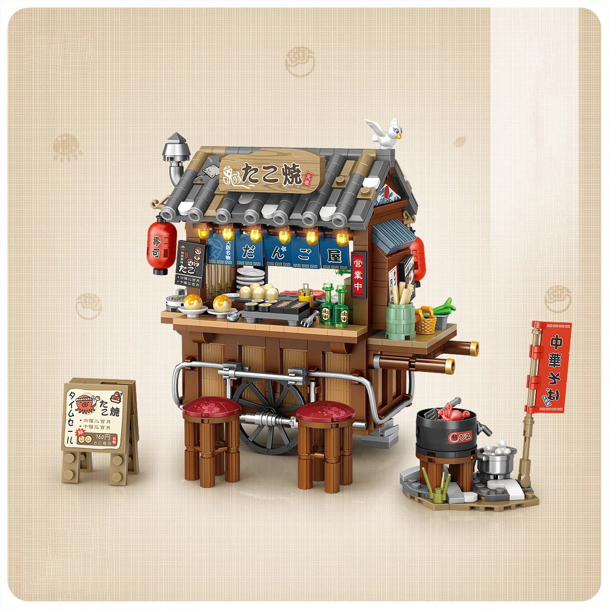 Street View Series Building blocks Ice Shop Takoyaki Shop Coffee shop Panda Tea House model children's gift