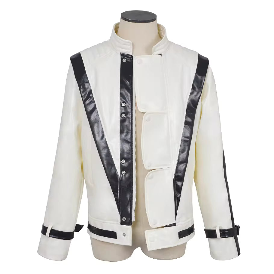 Michael Jackson Style Red Leather Cosplay Jacket for Men Halloween Stage Performance Costume