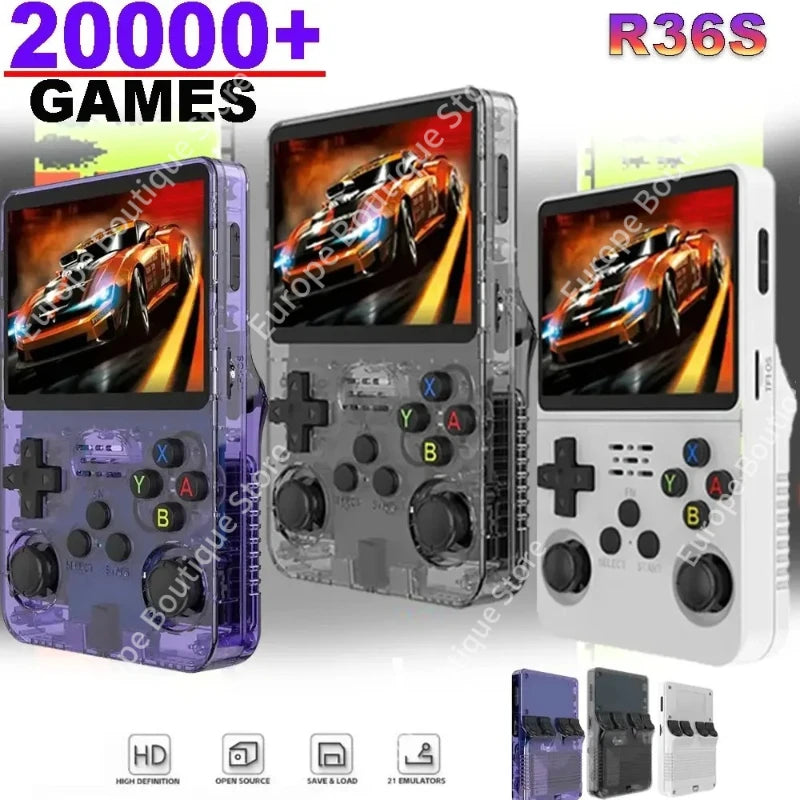 R36S Handheld Game Players 20000+ Games Portable Console 64/128GB Retro Games Emulators Gift