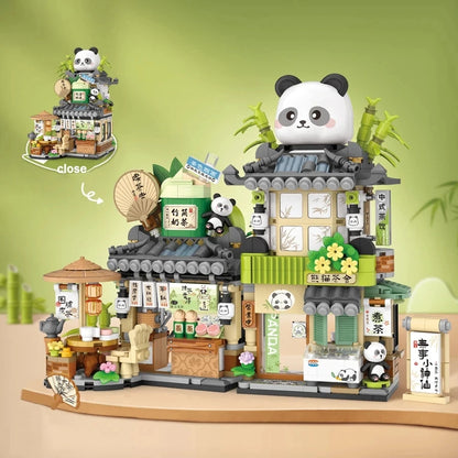 Street View Series Building blocks Ice Shop Takoyaki Shop Coffee shop Panda Tea House model children's gift