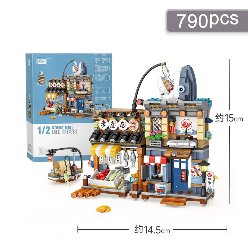 Street View Series Building blocks Ice Shop Takoyaki Shop Coffee shop Panda Tea House model children's gift