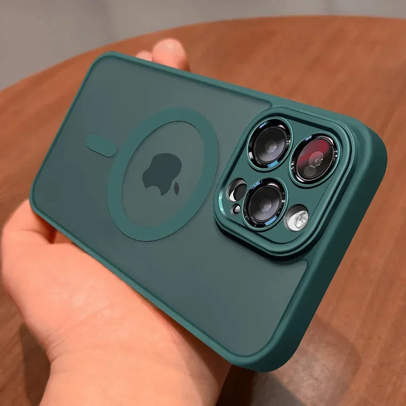 MagSafe Matte Magnetic iPhone Case with Lens Protector for iPhone 11-17 Pro Max