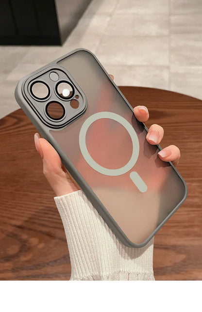 MagSafe Matte Magnetic iPhone Case with Lens Protector for iPhone 11-17 Pro Max
