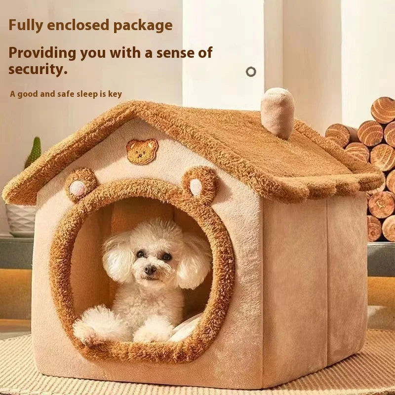 All Season Washable Dog House Bed for Small Dogs & Cats Warm Cozy Pet House Bed
