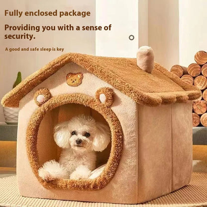 All Season Washable Dog House Bed for Small Dogs & Cats Warm Cozy Pet House Bed