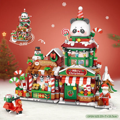 Street View Series Building blocks Ice Shop Takoyaki Shop Coffee shop Panda Tea House model children's gift