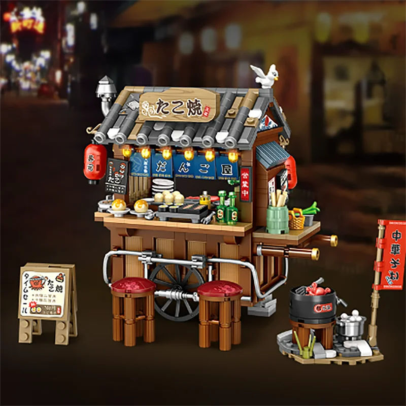 Street View Series Building blocks Ice Shop Takoyaki Shop Coffee shop Panda Tea House model children's gift