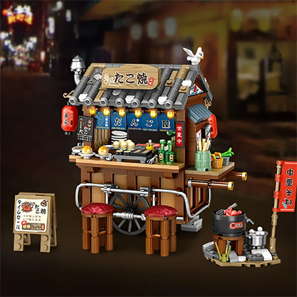 Street View Series Building blocks Ice Shop Takoyaki Shop Coffee shop Panda Tea House model children's gift