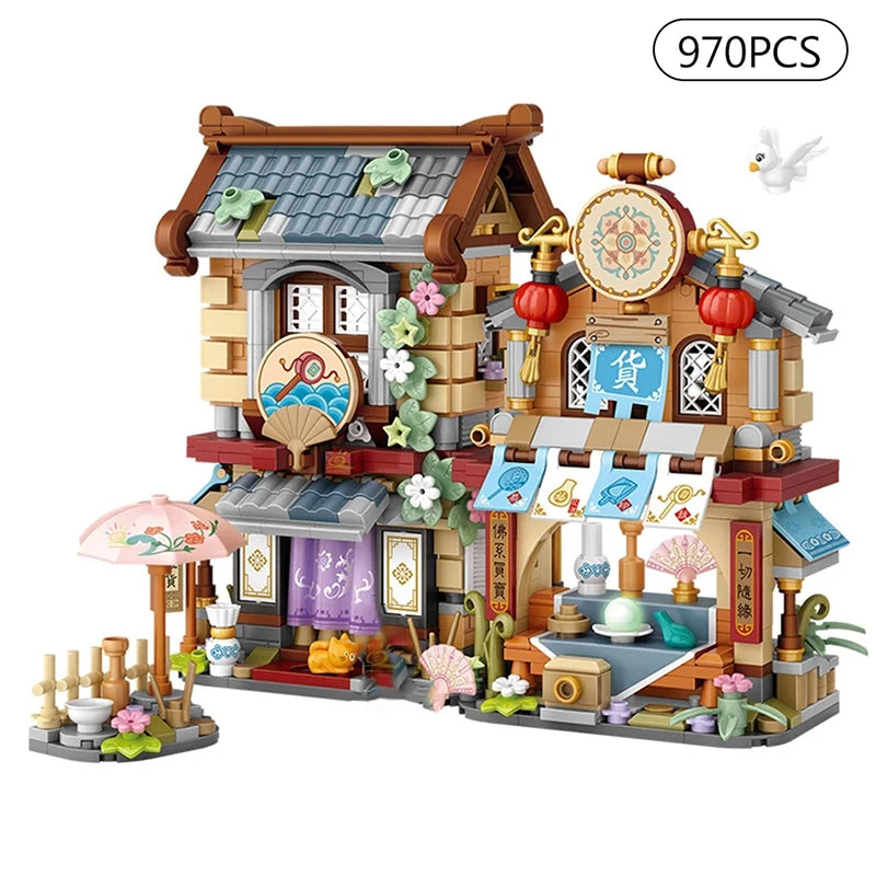 Street View Series Building blocks Ice Shop Takoyaki Shop Coffee shop Panda Tea House model children's gift