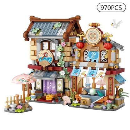 Street View Series Building blocks Ice Shop Takoyaki Shop Coffee shop Panda Tea House model children's gift